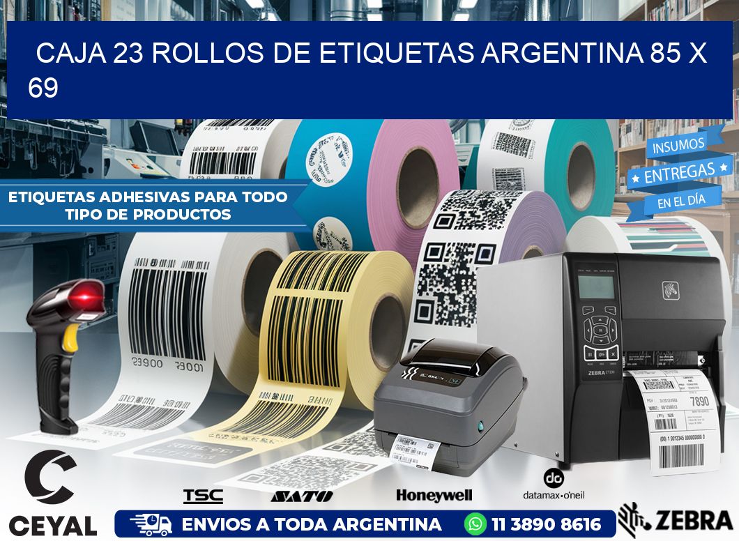 CAJA 23 ROLLOS DE ETIQUETAS ARGENTINA 85 x 69
