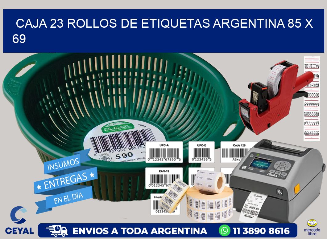CAJA 23 ROLLOS DE ETIQUETAS ARGENTINA 85 x 69