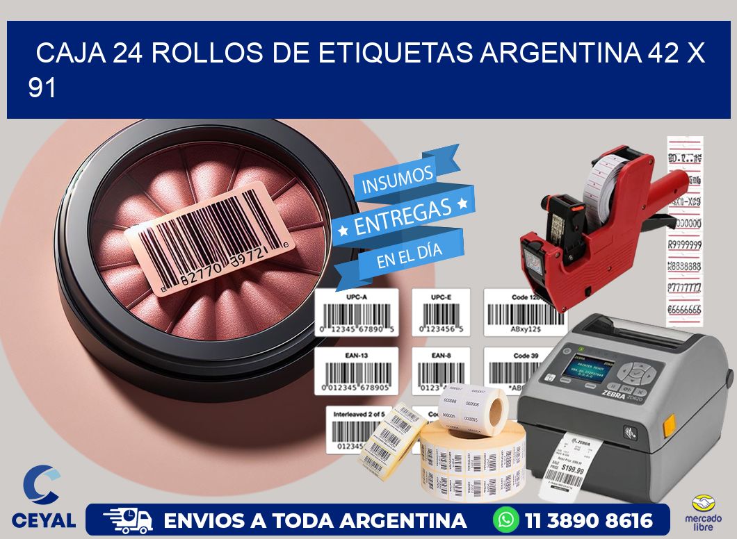 CAJA 24 ROLLOS DE ETIQUETAS ARGENTINA 42 x 91