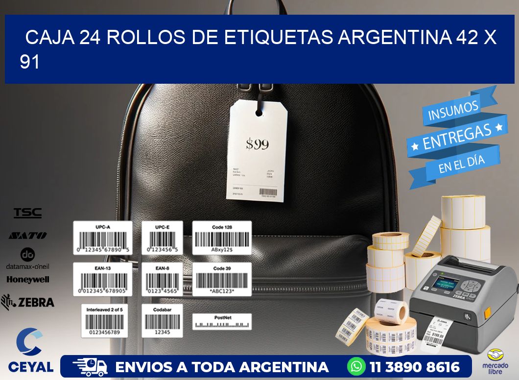CAJA 24 ROLLOS DE ETIQUETAS ARGENTINA 42 x 91