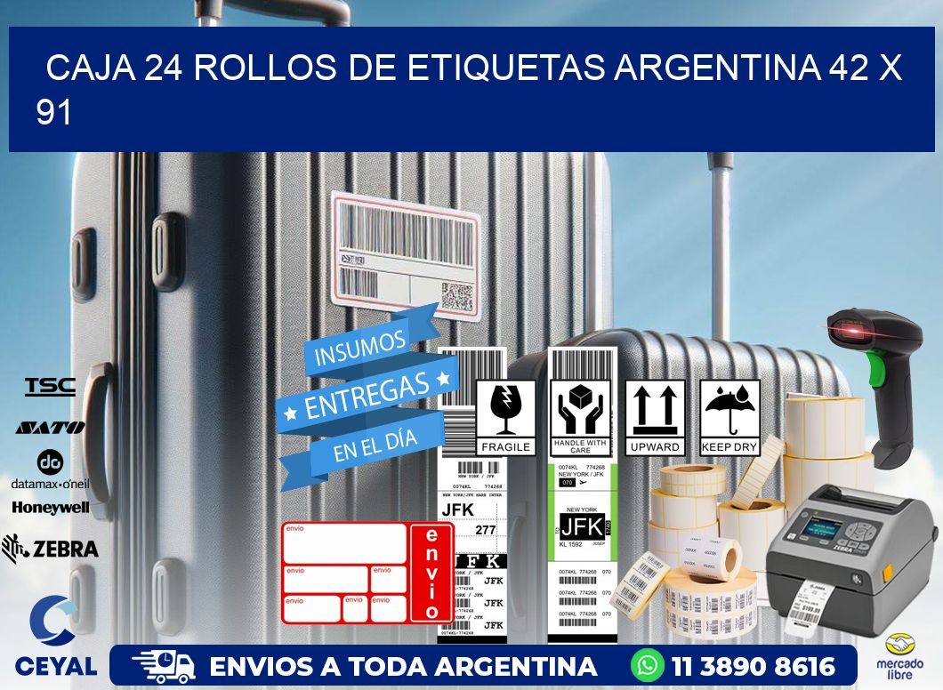CAJA 24 ROLLOS DE ETIQUETAS ARGENTINA 42 x 91