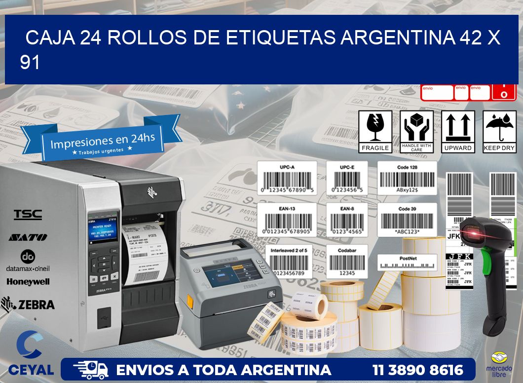 CAJA 24 ROLLOS DE ETIQUETAS ARGENTINA 42 x 91