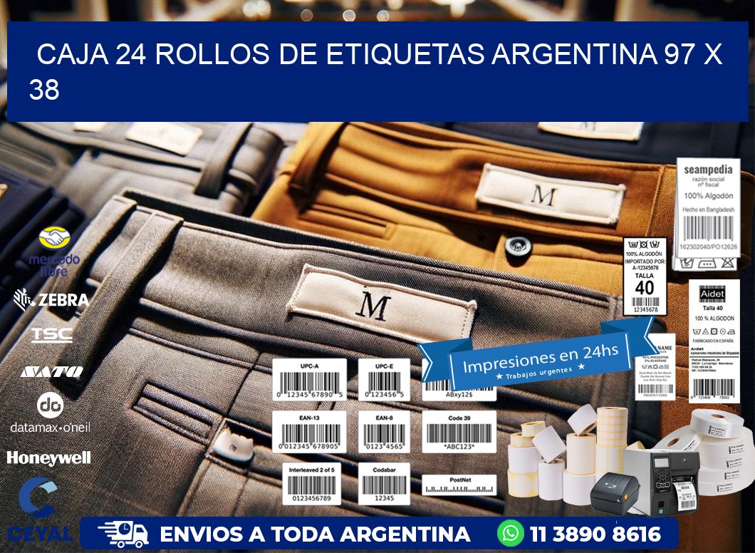 CAJA 24 ROLLOS DE ETIQUETAS ARGENTINA 97 x 38