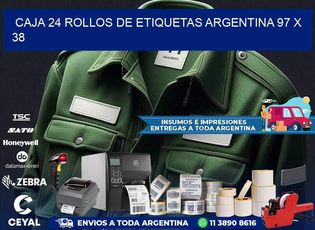 CAJA 24 ROLLOS DE ETIQUETAS ARGENTINA 97 x 38