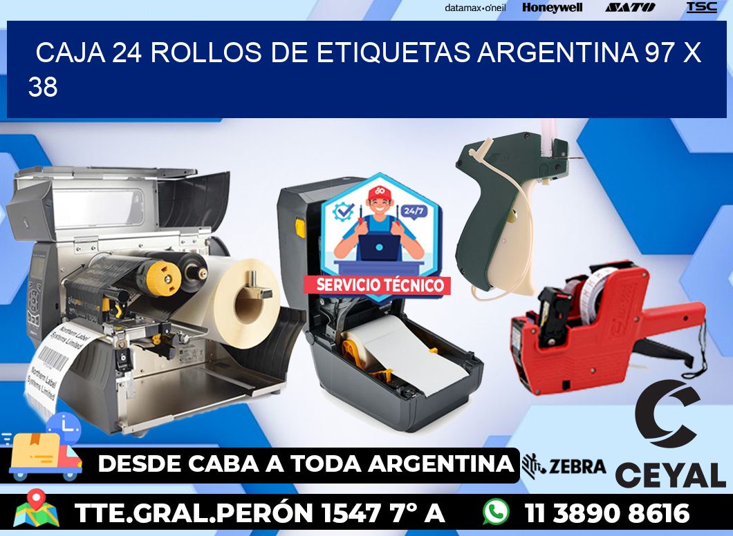CAJA 24 ROLLOS DE ETIQUETAS ARGENTINA 97 x 38
