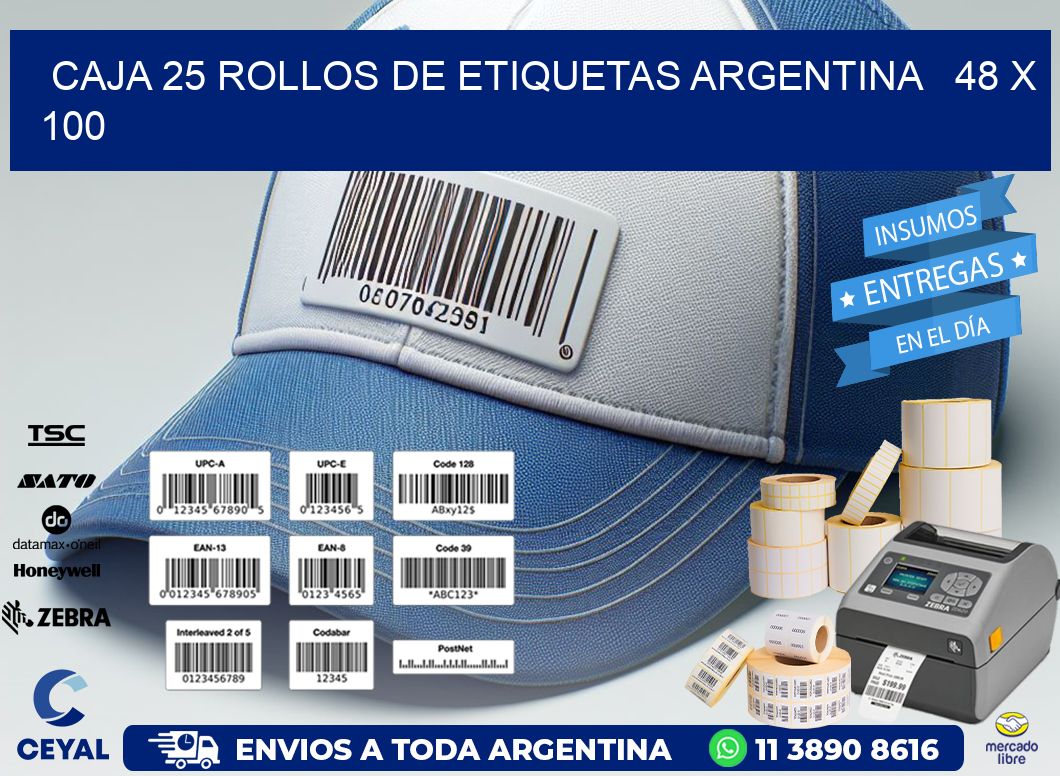 CAJA 25 ROLLOS DE ETIQUETAS ARGENTINA   48 x 100