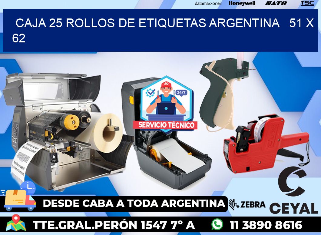 CAJA 25 ROLLOS DE ETIQUETAS ARGENTINA   51 x 62