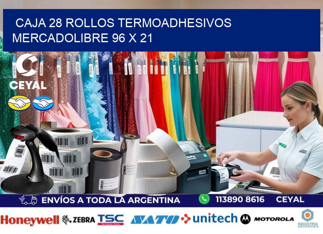 CAJA 28 ROLLOS TERMOADHESIVOS MERCADOLIBRE 96 x 21