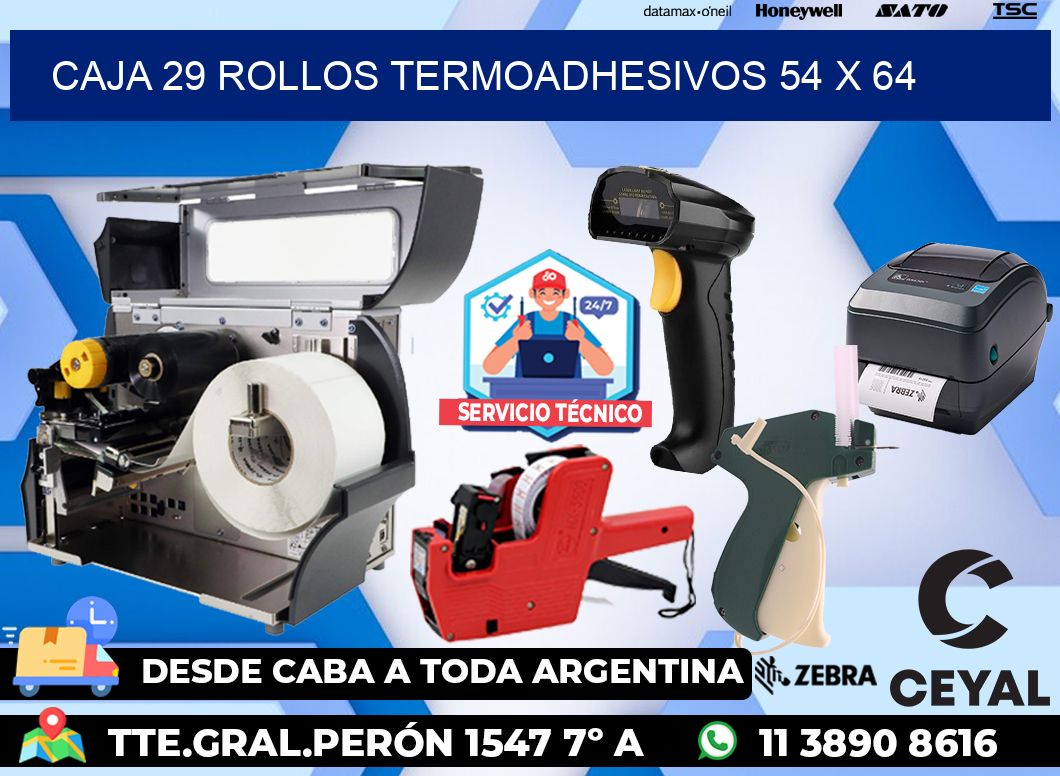CAJA 29 ROLLOS TERMOADHESIVOS 54 x 64
