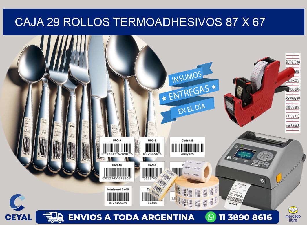 CAJA 29 ROLLOS TERMOADHESIVOS 87 x 67