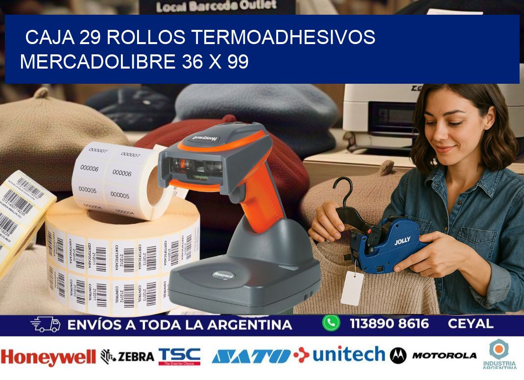 CAJA 29 ROLLOS TERMOADHESIVOS MERCADOLIBRE 36 x 99