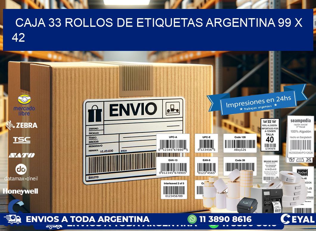 CAJA 33 ROLLOS DE ETIQUETAS ARGENTINA 99 x 42