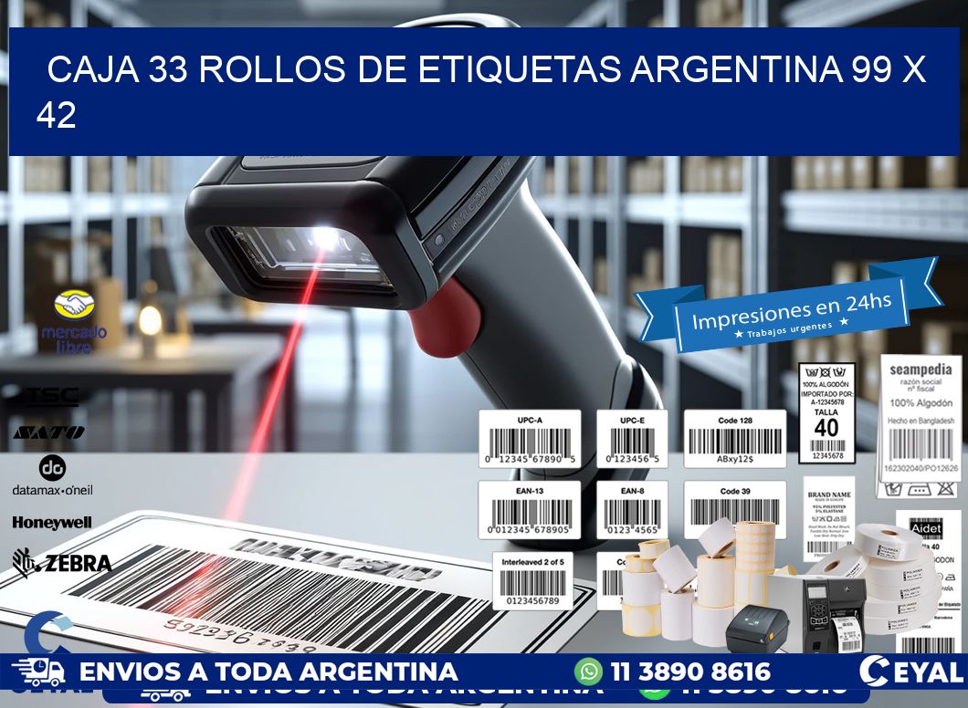 CAJA 33 ROLLOS DE ETIQUETAS ARGENTINA 99 x 42