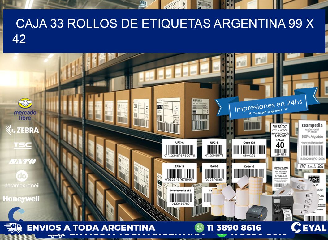 CAJA 33 ROLLOS DE ETIQUETAS ARGENTINA 99 x 42