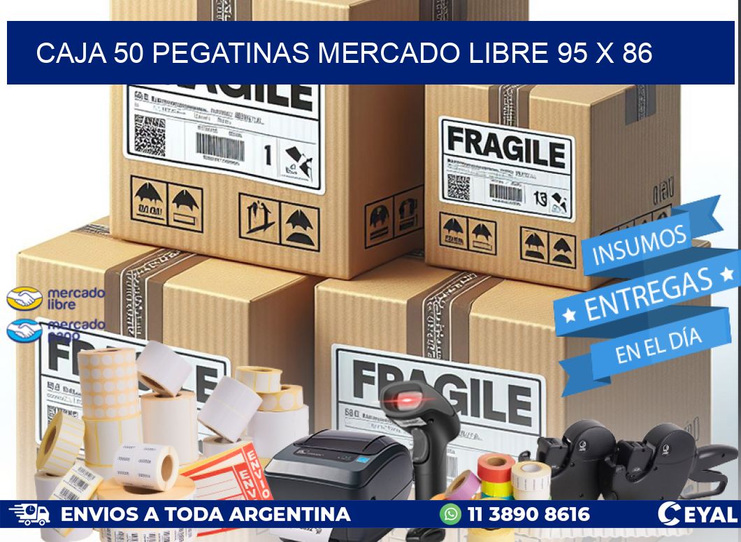 CAJA 50 PEGATINAS MERCADO LIBRE 95 x 86