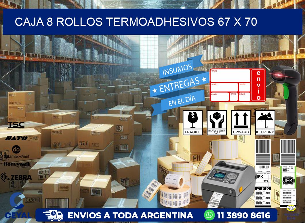 CAJA 8 ROLLOS TERMOADHESIVOS 67 x 70