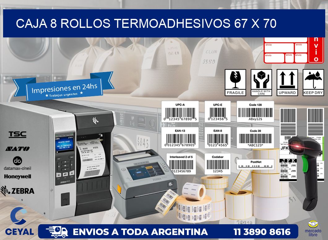 CAJA 8 ROLLOS TERMOADHESIVOS 67 x 70