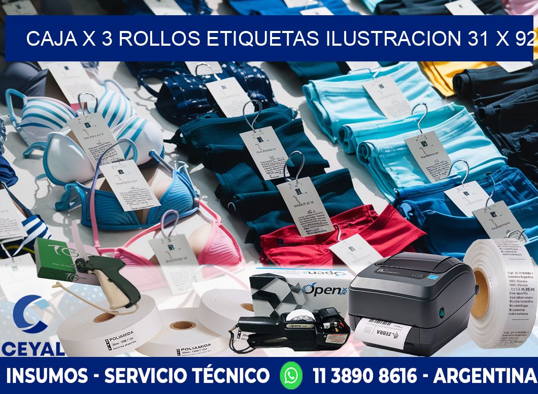 Caja X 3 Rollos Etiquetas Ilustracion 31 x 92