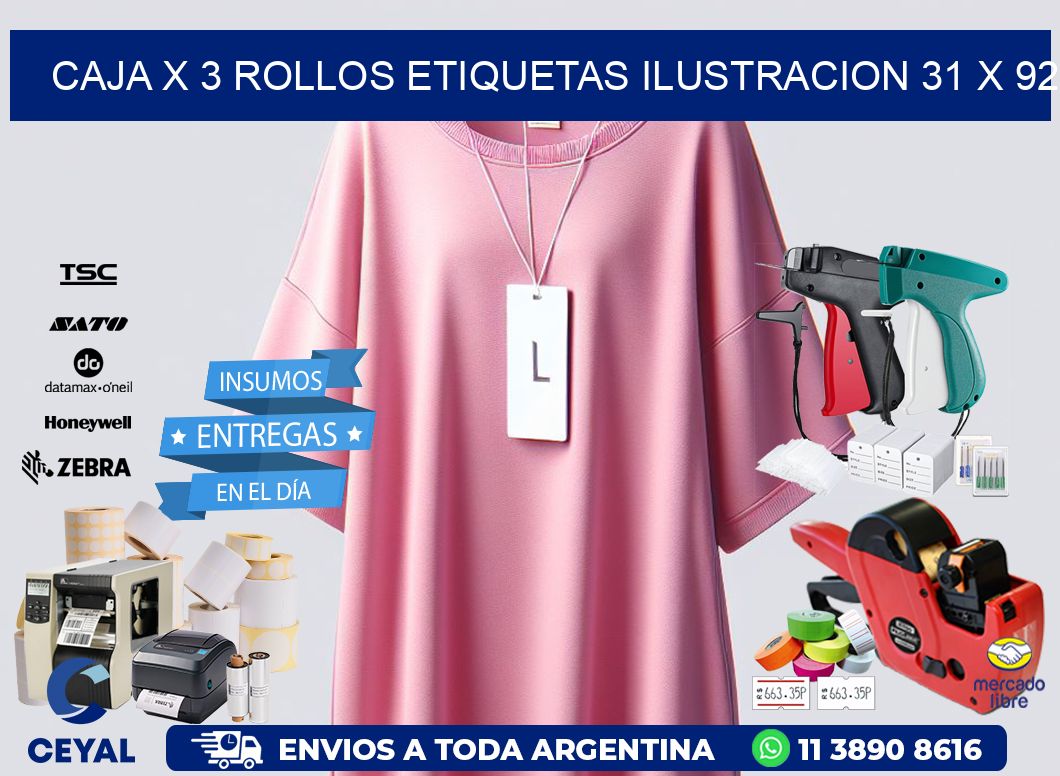 Caja X 3 Rollos Etiquetas Ilustracion 31 x 92