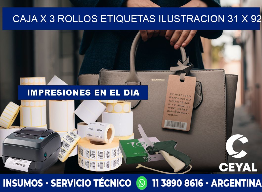 Caja X 3 Rollos Etiquetas Ilustracion 31 x 92