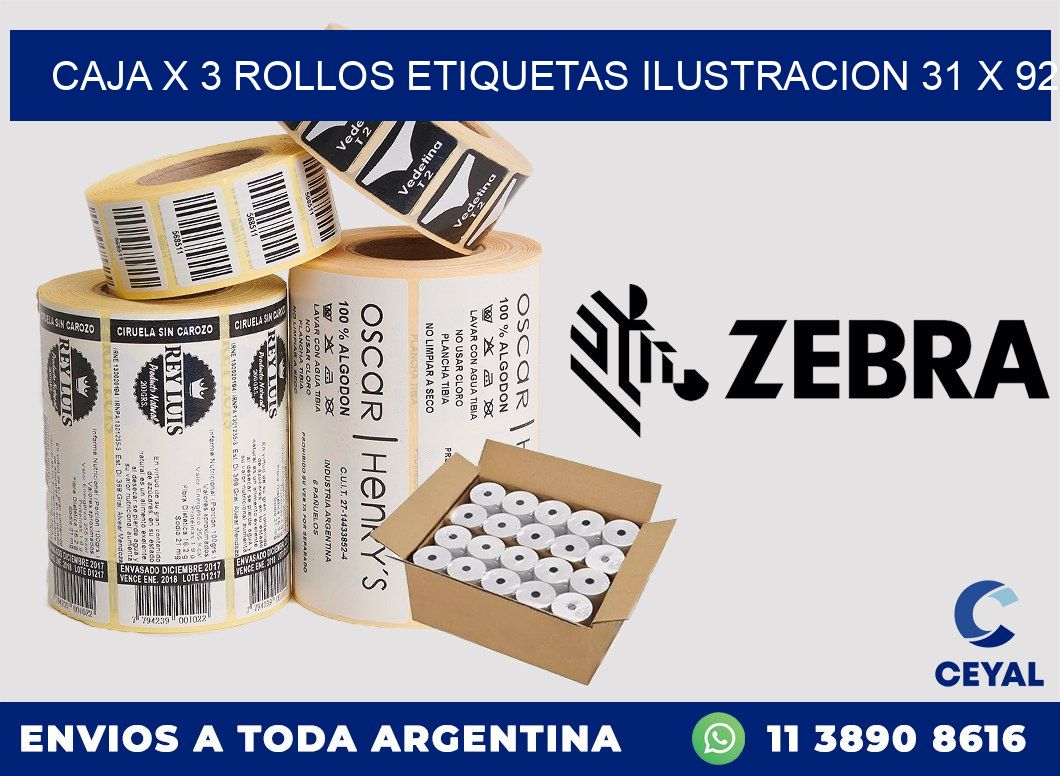 Caja X 3 Rollos Etiquetas Ilustracion 31 x 92