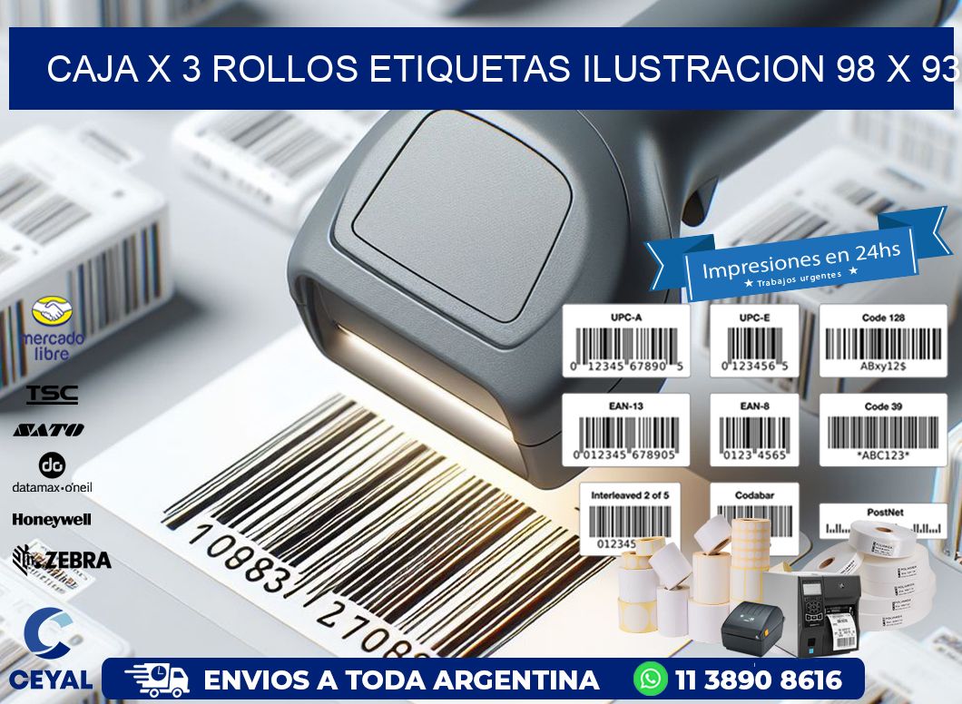 Caja X 3 Rollos Etiquetas Ilustracion 98 x 93