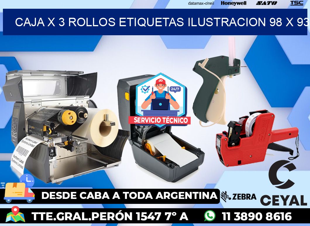 Caja X 3 Rollos Etiquetas Ilustracion 98 x 93