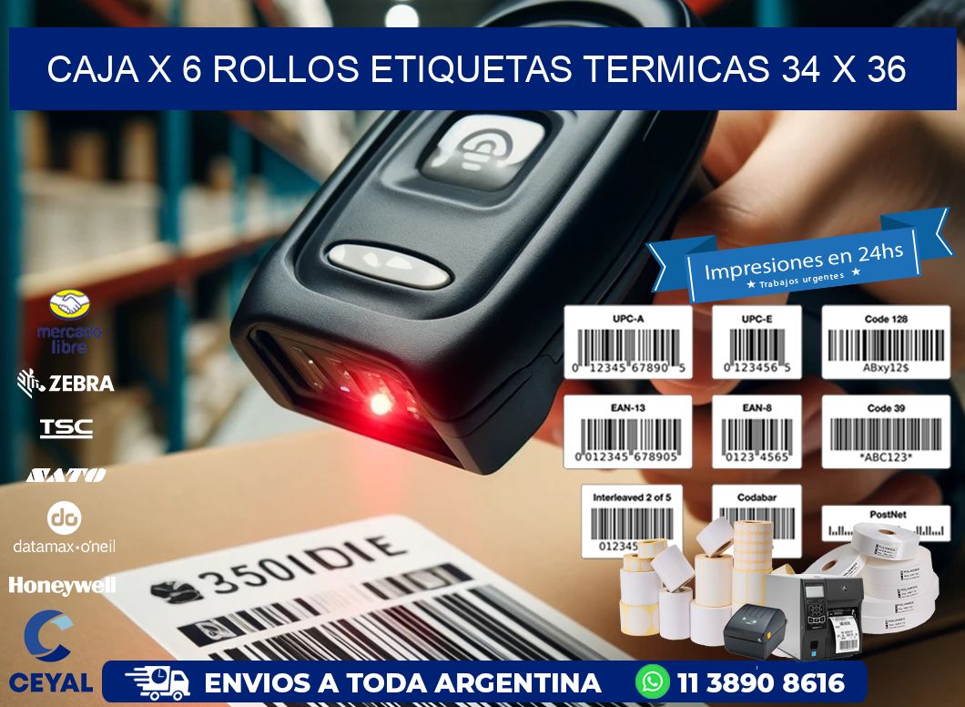 Caja X 6 Rollos Etiquetas termicas 34 x 36
