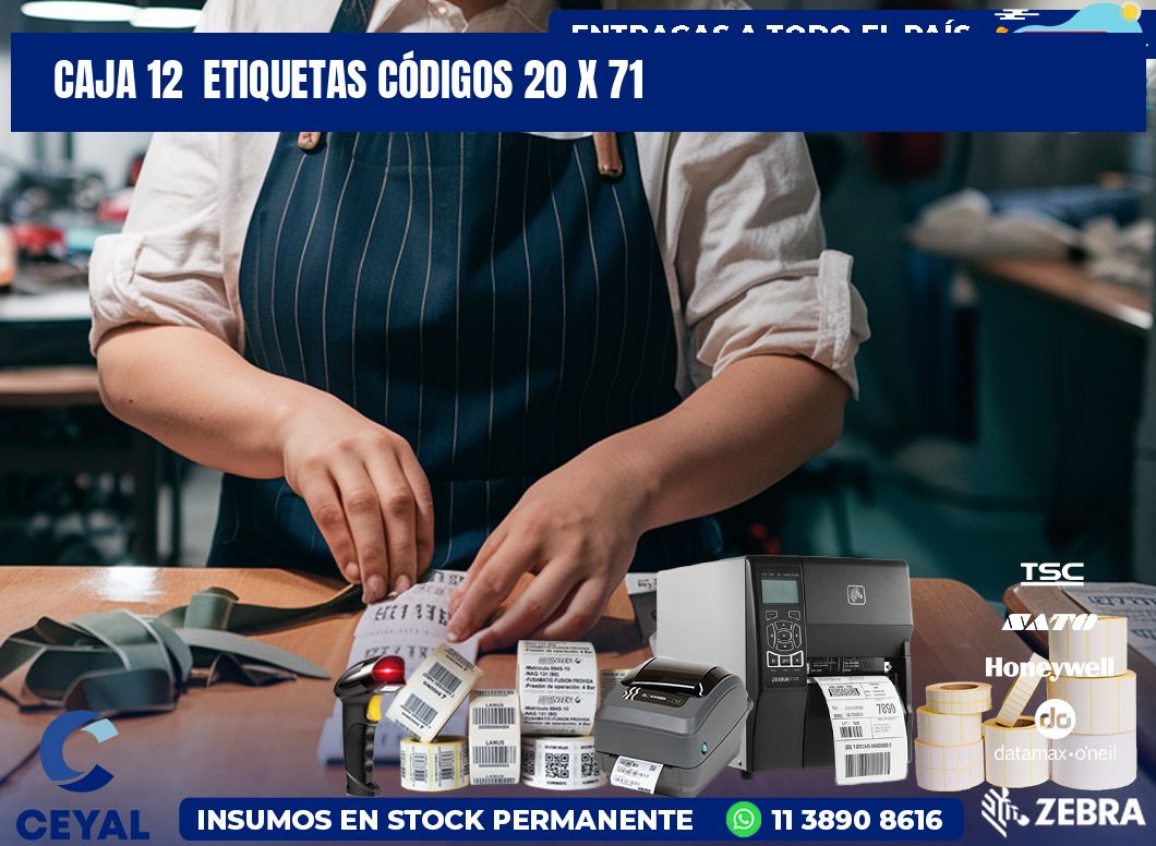 CAJA 12  ETIQUETAS CÓDIGOS 20 x 71