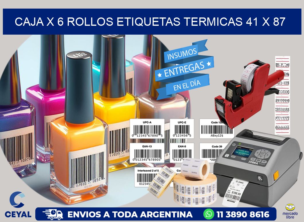 Caja X 6 Rollos Etiquetas termicas 41 x 87