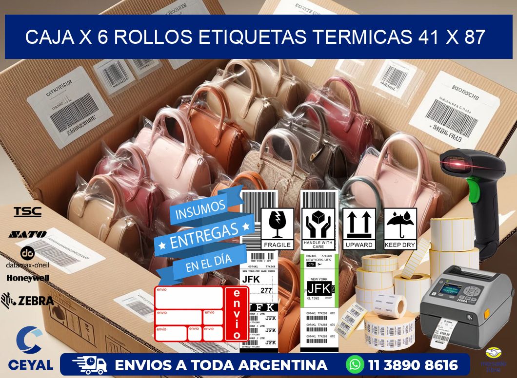 Caja X 6 Rollos Etiquetas termicas 41 x 87