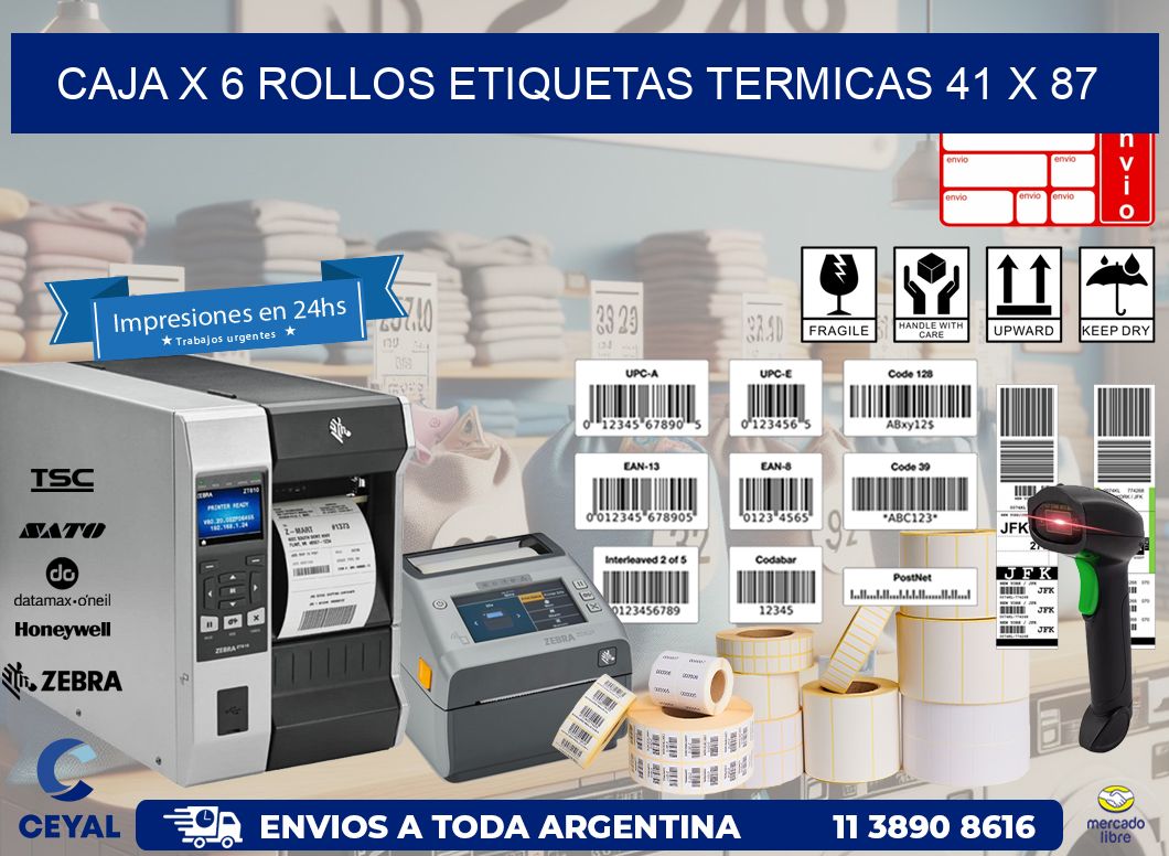 Caja X 6 Rollos Etiquetas termicas 41 x 87