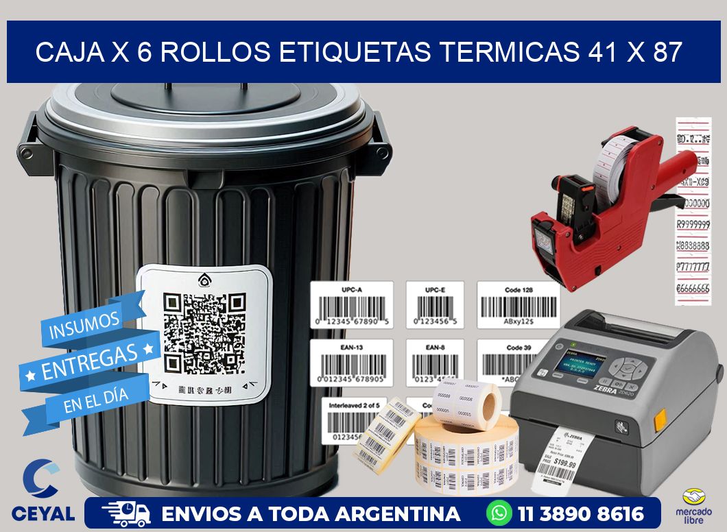 Caja X 6 Rollos Etiquetas termicas 41 x 87
