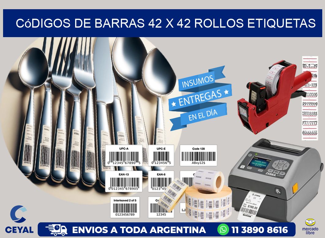 Códigos de Barras 42 x 42 ROLLOS ETIQUETAS