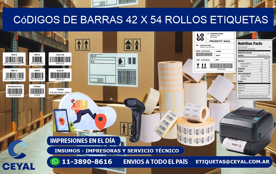 Códigos de Barras 42 x 54 ROLLOS ETIQUETAS