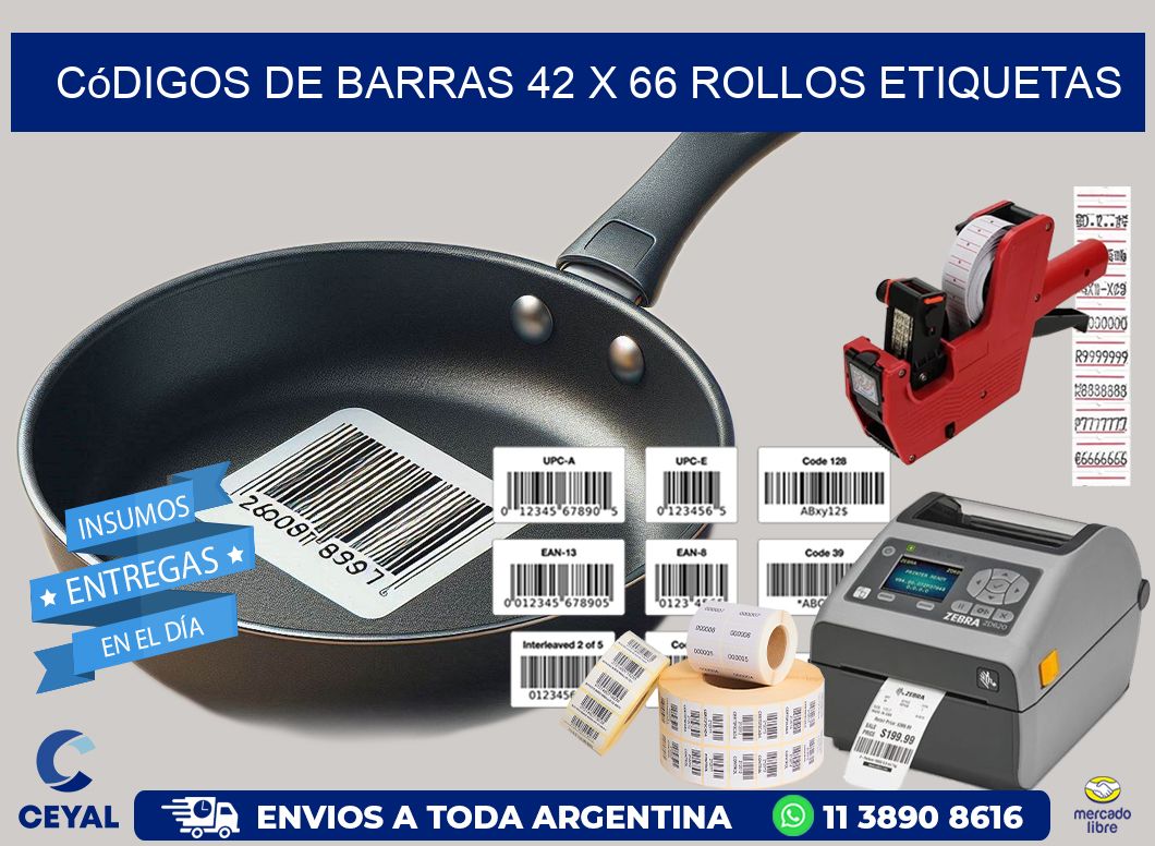 Códigos de Barras 42 x 66 ROLLOS ETIQUETAS