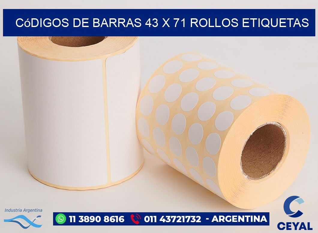 Códigos de Barras 43 x 71 ROLLOS ETIQUETAS
