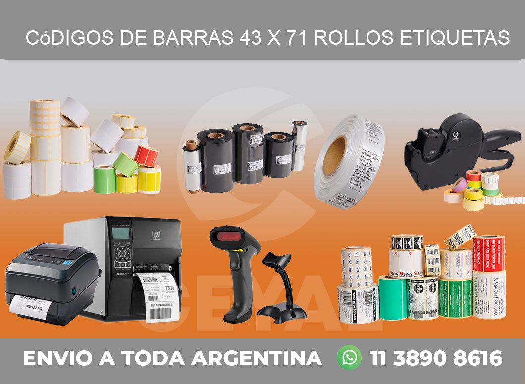 Códigos de Barras 43 x 71 ROLLOS ETIQUETAS