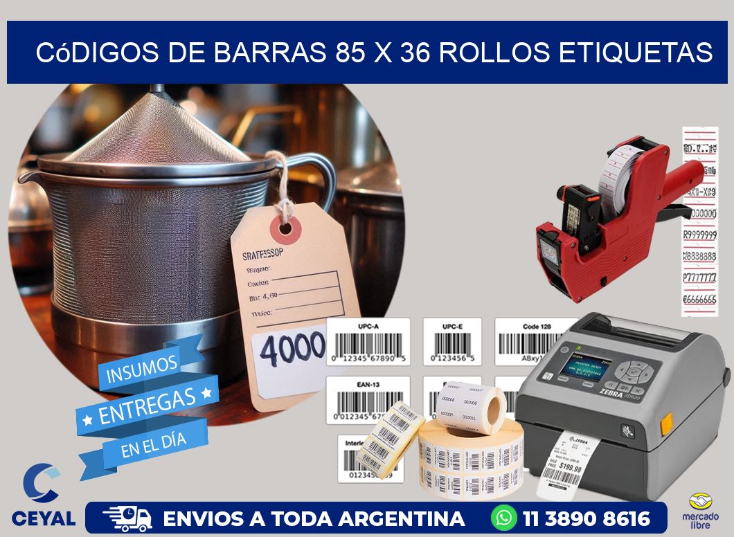 Códigos de Barras 85 x 36 ROLLOS ETIQUETAS