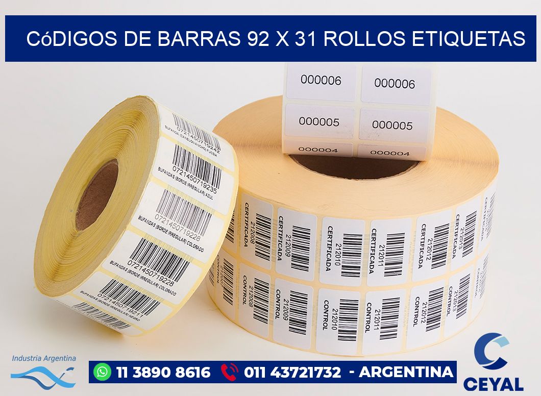 Códigos de Barras 92 x 31 ROLLOS ETIQUETAS