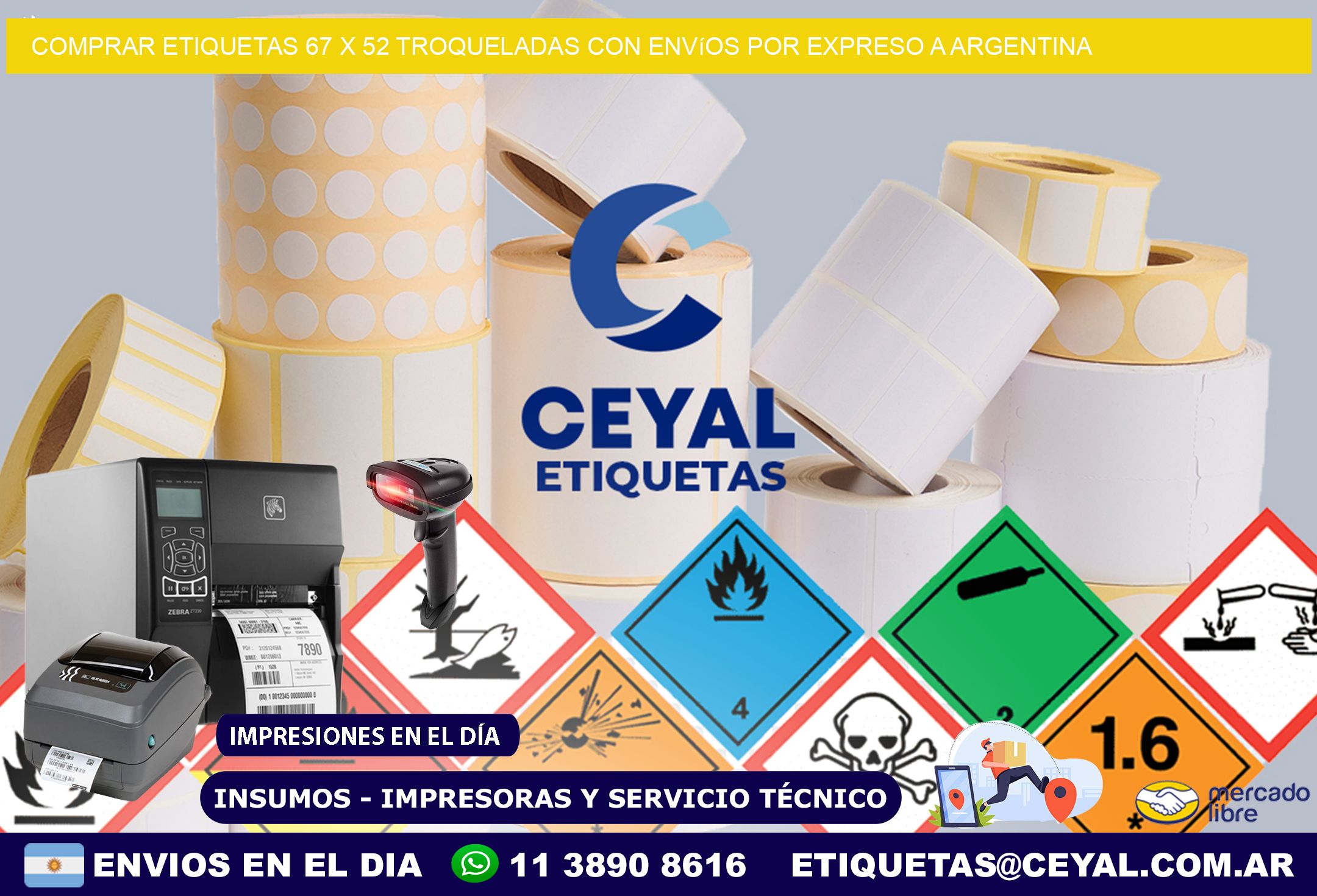 Comprar etiquetas 67 x 52 troqueladas con envíos por expreso a Argentina