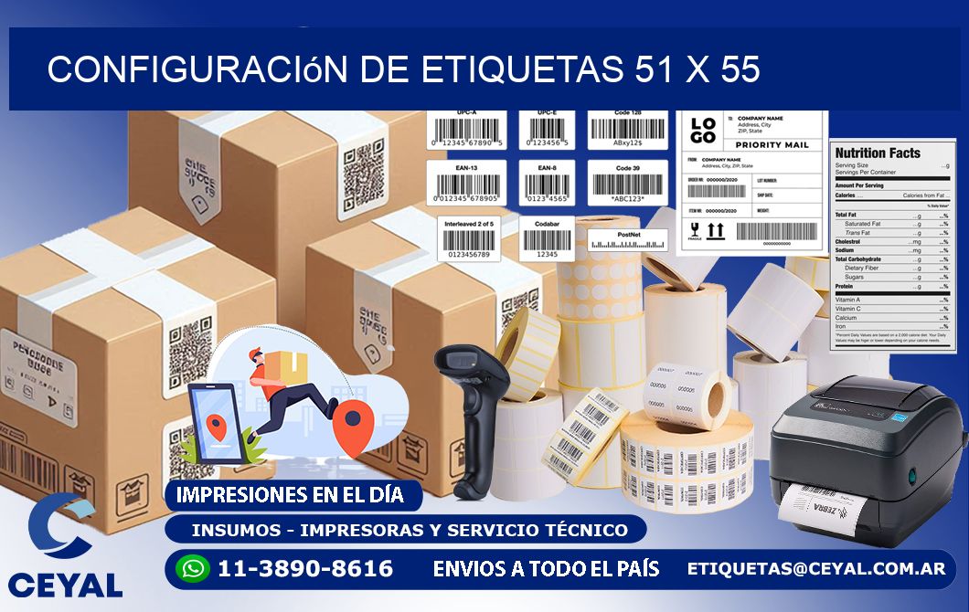 Configuración de etiquetas 51 x 55