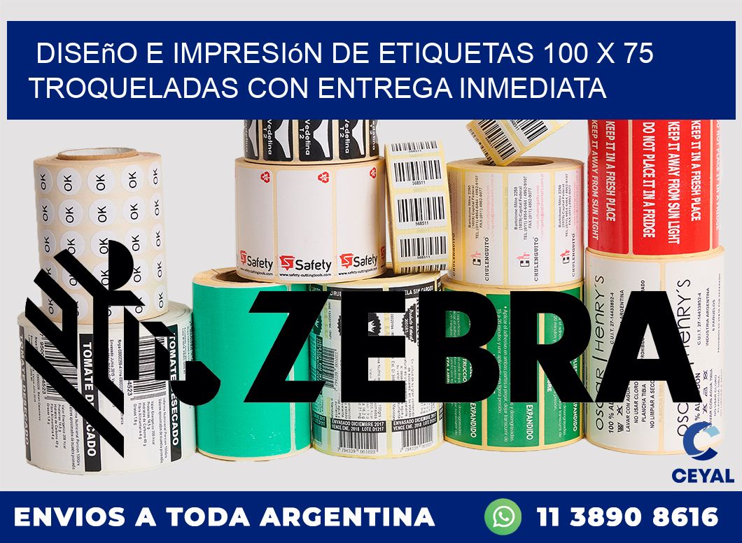 Diseño e impresión de etiquetas 100 x 75 troqueladas con entrega inmediata
