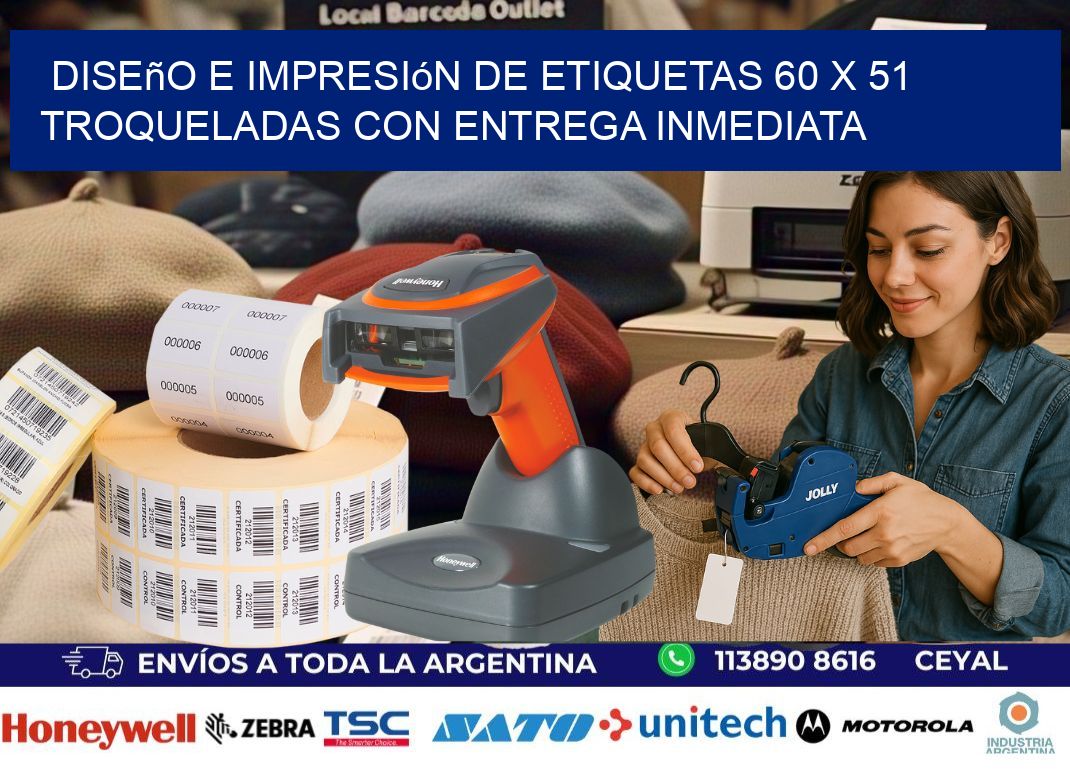 Diseño e impresión de etiquetas 60 x 51 troqueladas con entrega inmediata