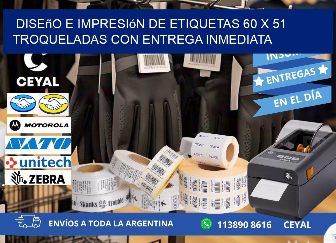 Diseño e impresión de etiquetas 60 x 51 troqueladas con entrega inmediata