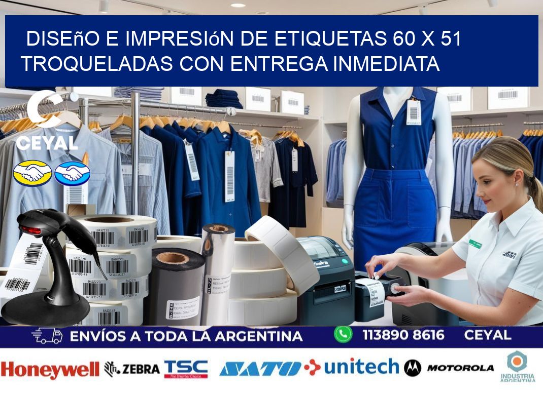 Diseño e impresión de etiquetas 60 x 51 troqueladas con entrega inmediata