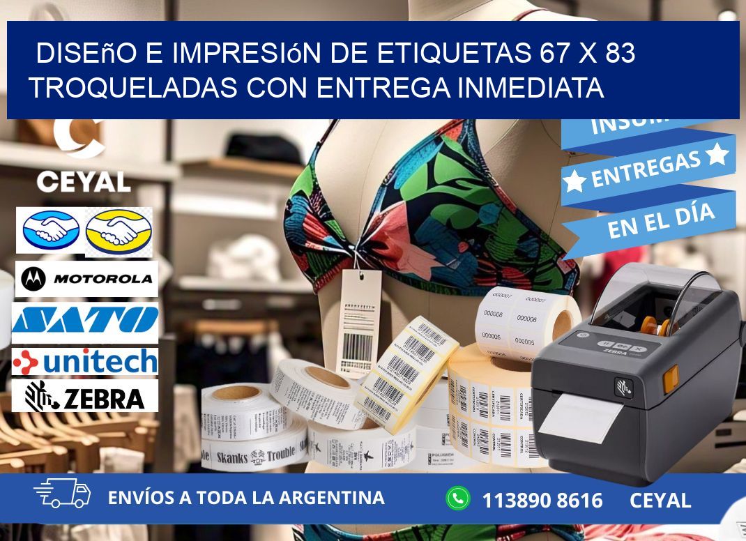 Diseño e impresión de etiquetas 67 x 83 troqueladas con entrega inmediata