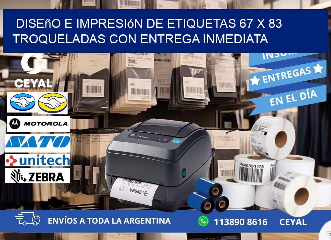 Diseño e impresión de etiquetas 67 x 83 troqueladas con entrega inmediata