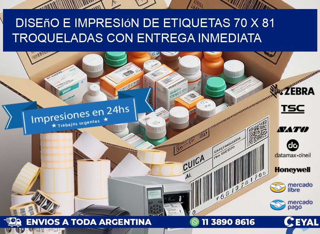 Diseño e impresión de etiquetas 70 x 81 troqueladas con entrega inmediata