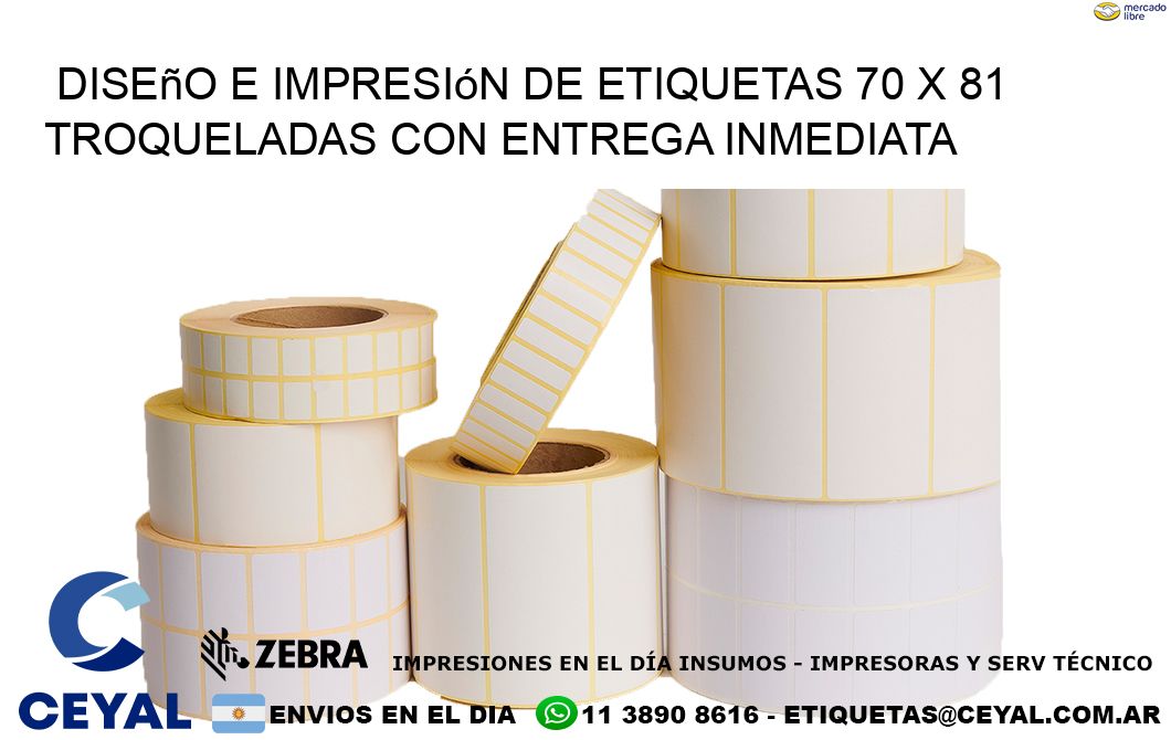Diseño e impresión de etiquetas 70 x 81 troqueladas con entrega inmediata